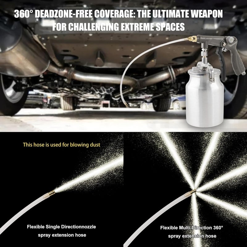 RRJ Air Undercoating Spray Gun with Suction Feed Cup & Gauge, 2 Extension Wands 360°Straight Spray Hoses, Fluid Film Spray Gun for Truck Bed Liner Spray Coating, Rubberized Undercoat - Image 4